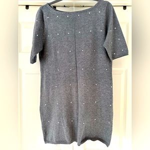 Short sleeve gray, Adrienne Vittadini wool tunic with crystals - Large